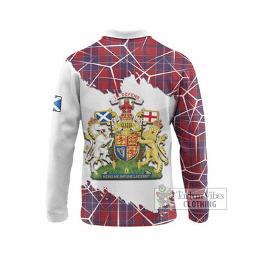 Wishart Tartan Long Sleeve Polo Shirt with Family Crest and Lion Rampant Grunge Style