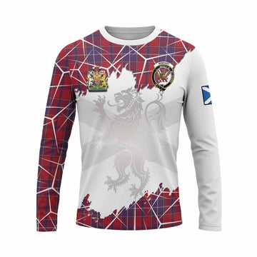 Wishart Tartan Long Sleeve T-Shirt with Family Crest and Lion Rampant Grunge Style