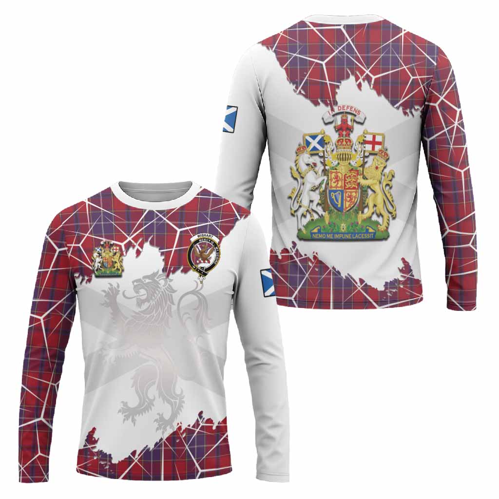Wishart Tartan Long Sleeve T-Shirt with Family Crest and Lion Rampant Grunge Style