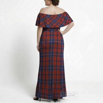 Wishart Tartan Off Shoulder Ruffle Maxi Dress