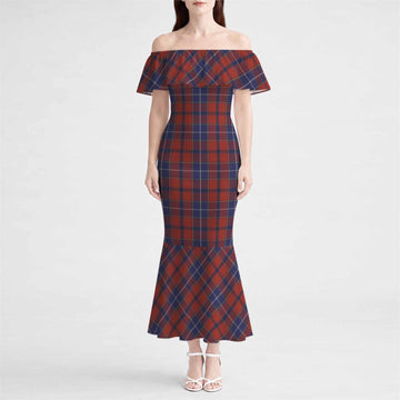 Wishart Tartan Off Shoulder Ruffle Mermaid Maxi Dress