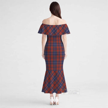 Wishart Tartan Off Shoulder Ruffle Mermaid Maxi Dress