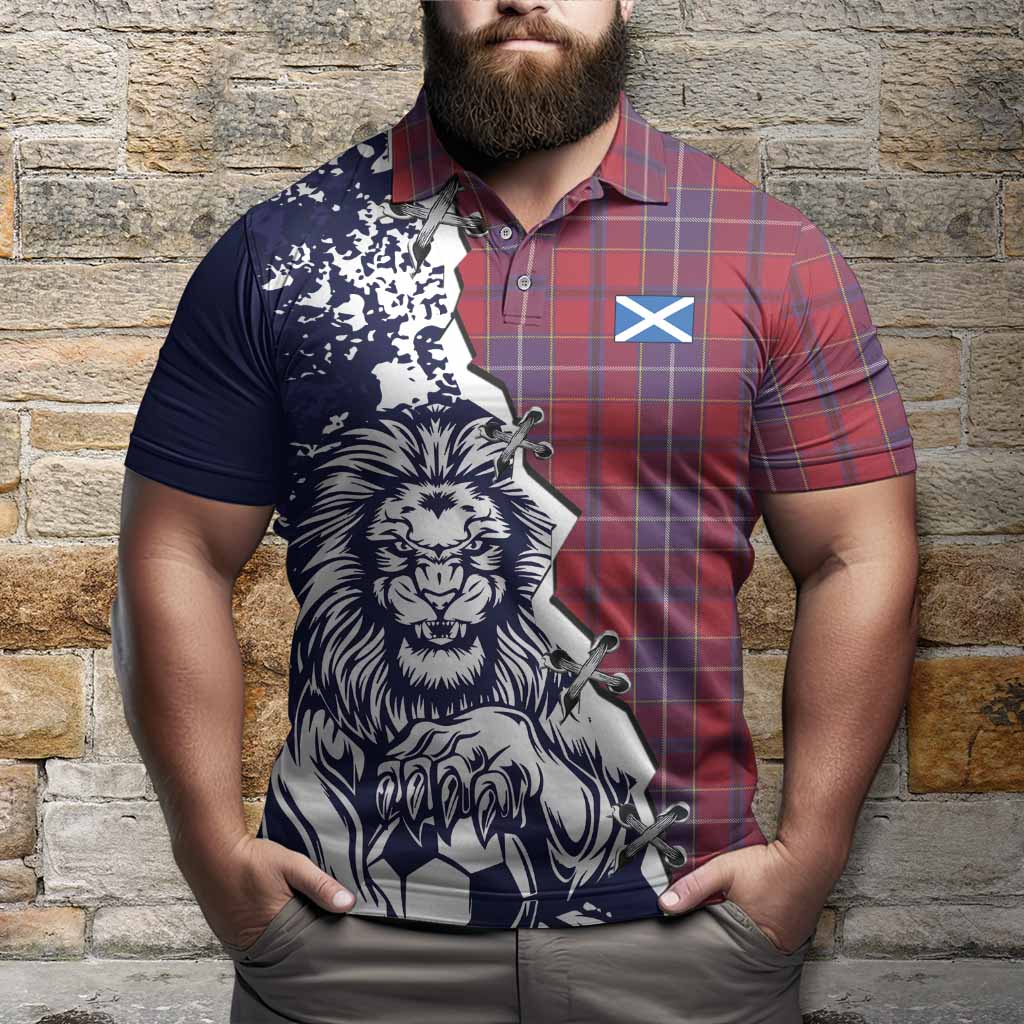 Wishart Tartan Scottish Polo Shirt Angry Lion With Soccer Ball Style