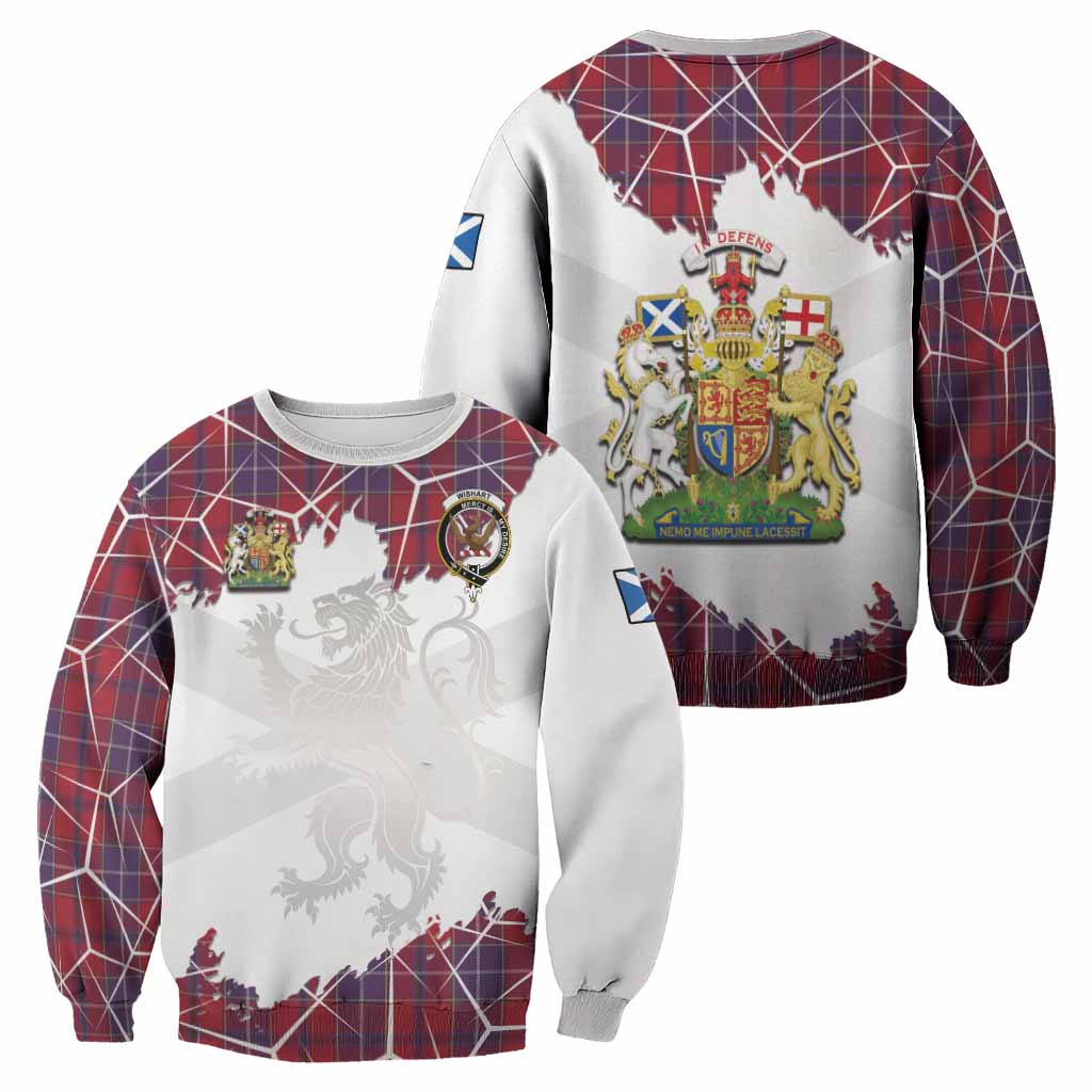 Wishart Tartan Sweatshirt with Family Crest and Lion Rampant Grunge Style