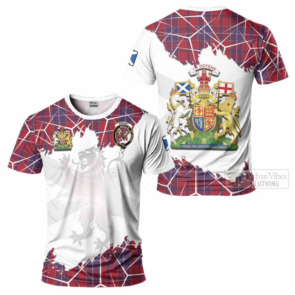 Wishart Tartan T-Shirt with Family Crest and Lion Rampant Grunge Style