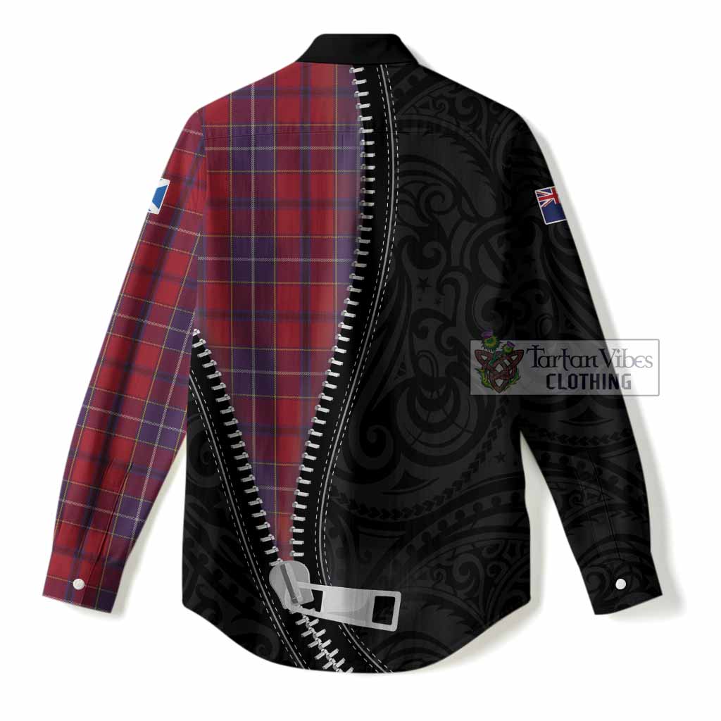 Wishart Tartan Women Casual Shirt New Zealand Pattern Unique Zipper Stylized
