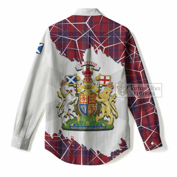Wishart Tartan Women Casual Shirt with Family Crest and Lion Rampant Grunge Style