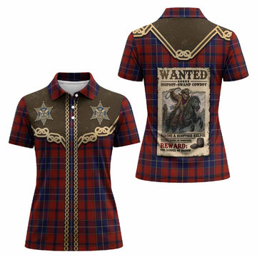 Wishart Tartan Women Polo Shirt Bigfoot Riding The Kelpie Monster