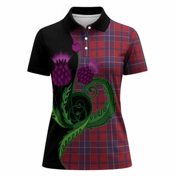 Wishart Tartan Women Polo Shirt Traditional Scottish Thistle