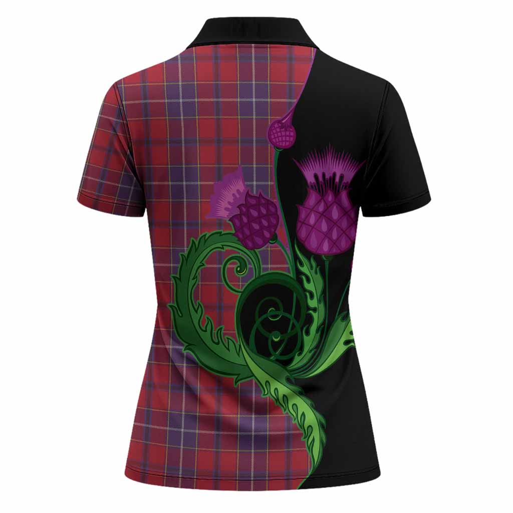 Wishart Tartan Women Polo Shirt Traditional Scottish Thistle