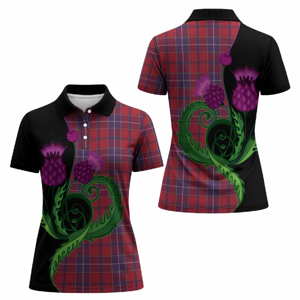 Wishart Tartan Women Polo Shirt Traditional Scottish Thistle