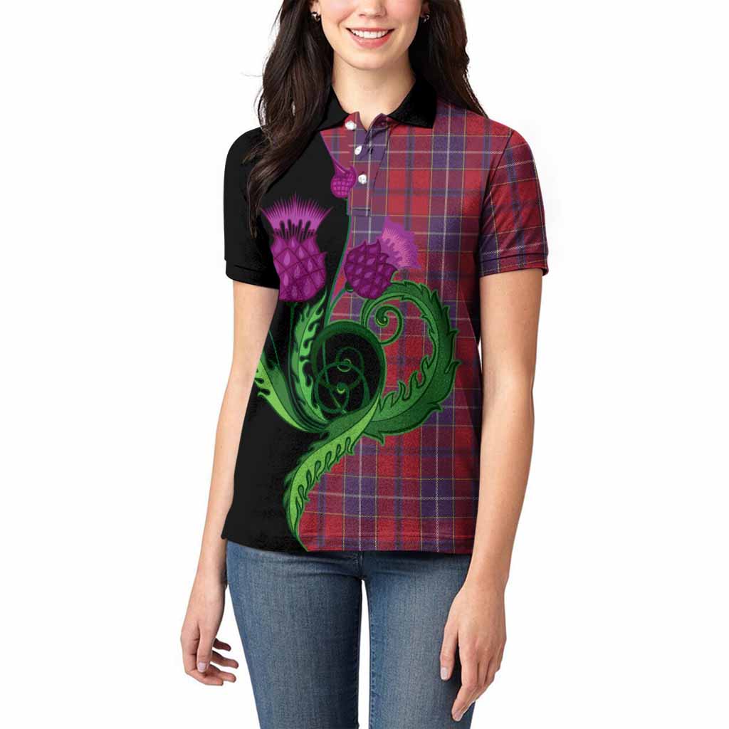 Wishart Tartan Women Polo Shirt Traditional Scottish Thistle