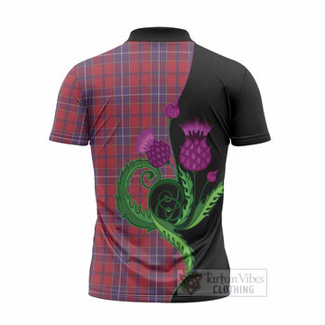 Wishart Tartan Zipper Polo Shirt Traditional Scottish Thistle
