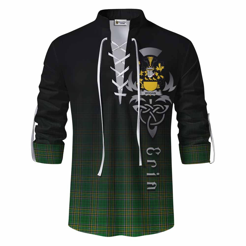Tartan Vibes Clothing Wogan Irish Clan Ghillie Kilt Shirt with Coat of Arms Erin Go Bragh Celtic Inspired