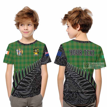 Wogan Irish Clan Tartan Kid T-Shirt with Coat of Arms New Zealand Silver Fern Half Style - Tartan Vibes Clothing