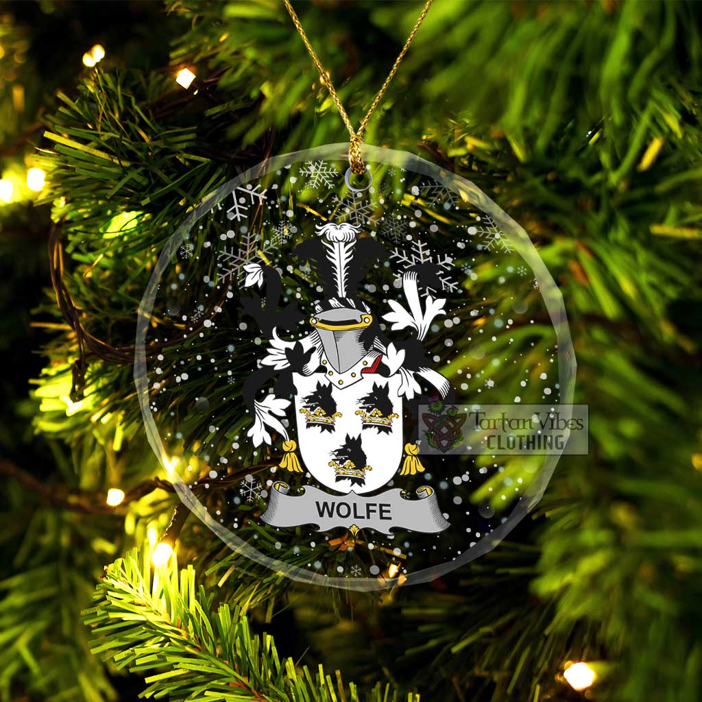 Wolfe Irish Clan Christmas Glass Ornament with Coat of Arms Transparent Glass Circle - 2D-tartanvibesclothing
