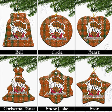 Wolfe Tartan Christmas Ornaments with Scottish Gnome Playing Bagpipes