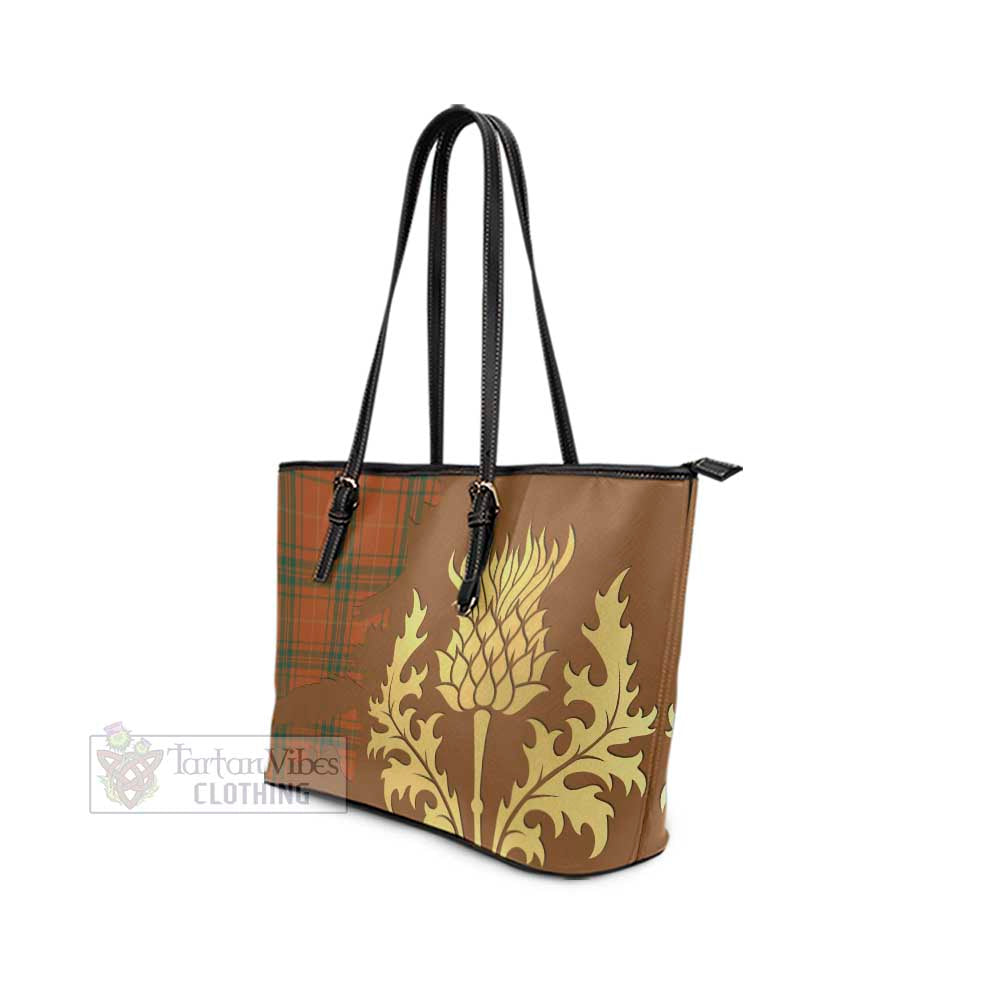 Tartan Vibes Clothing Wolfe Tartan Leather Tote Bag Gold Thistle Style