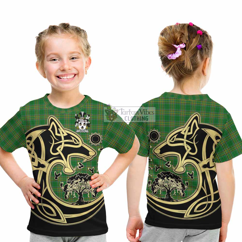 Wolfe Irish Tartan Kid T-Shirt with Coat of Arms Celtic Wolf Style - Tartan Vibes Clothing