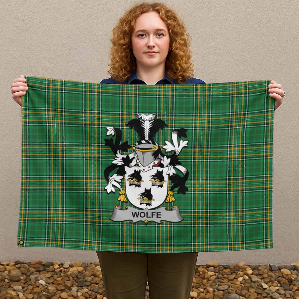 Tartan Vibes Clothing Wolfe Irish Clan Tartan House Flag with Coat of Arms
