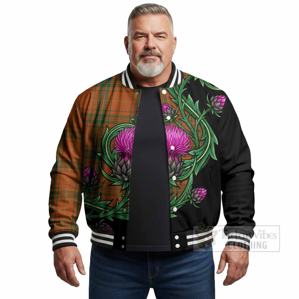 Wolfe Tartan Baseball Jacket Resilient Scottish Thistle - Tartan Vibes Clothing