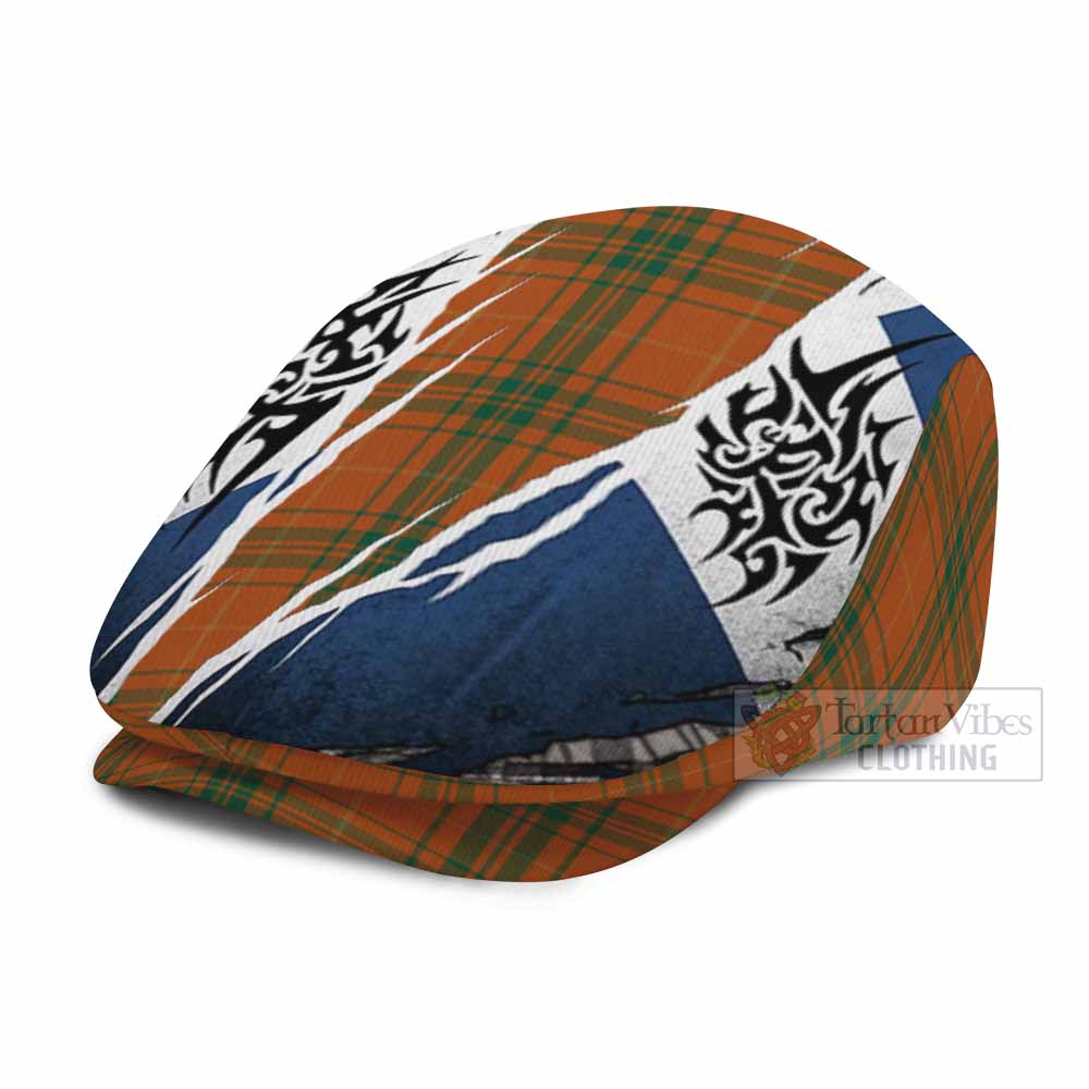 Wolfe Tartan Flat Cap, Jeff Cap Scotland Flag Ripped Tribal Design