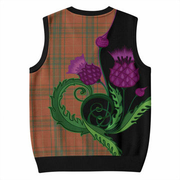 Wolfe Tartan Knitted V-Neck Vest Traditional Scottish Thistle