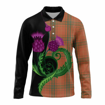 Wolfe Tartan Long Sleeve Polo Shirt Traditional Scottish Thistle