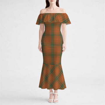Wolfe Tartan Off Shoulder Ruffle Mermaid Maxi Dress