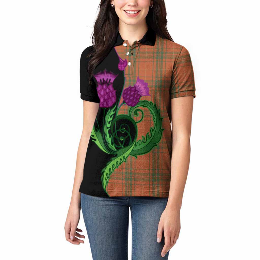 Wolfe Tartan Women Polo Shirt Traditional Scottish Thistle