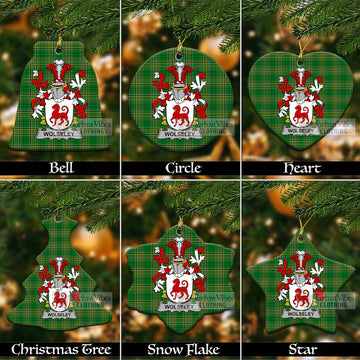 Tartan Vibes Clothing Wolseley Irish Clan Tartan Christmas Ceramic Ornament with Coat of Arms