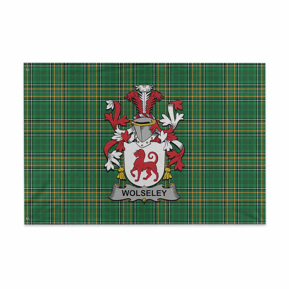 Tartan Vibes Clothing Wolseley Irish Clan Tartan House Flag with Coat of Arms
