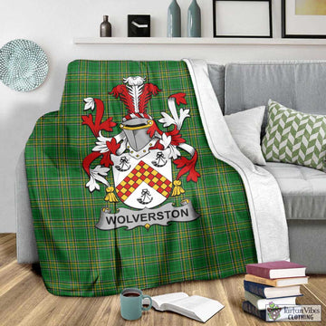 Tartan Vibes Clothing Wolverston Irish Clan Tartan Blanket with Coat of Arms