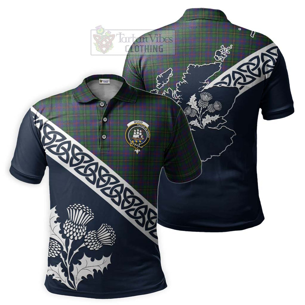 Wood Tartan Polo Shirt Featuring Thistle and Scotland Map