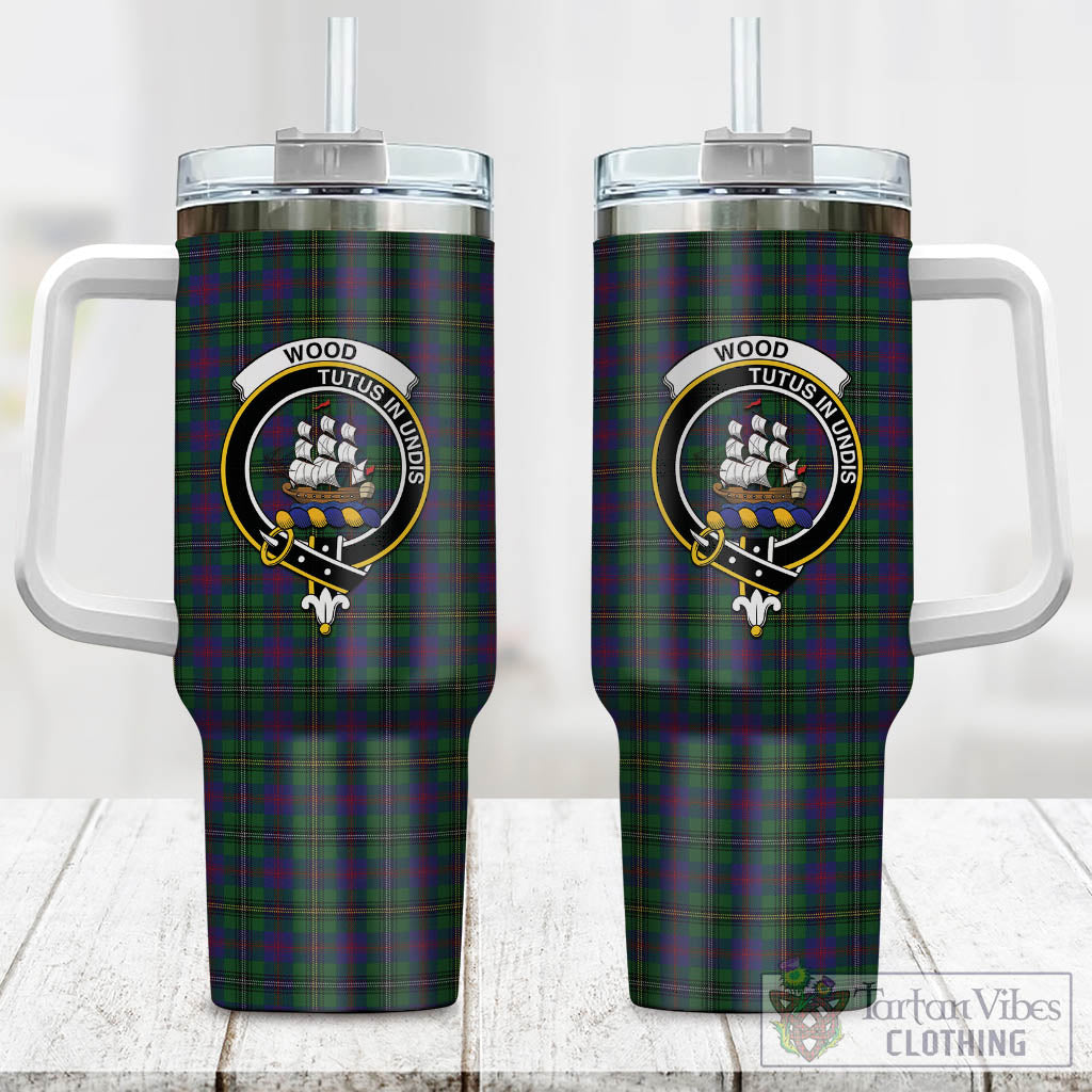 Tartan Vibes Clothing Wood Tartan and Family Crest Tumbler with Handle