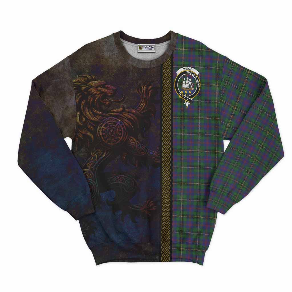 Tartan Vibes Clothing Wood Tartan Family Crest Sweatshirt Alba Gu Brath Be Brave Lion Ancient Style