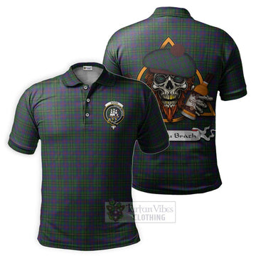 Tartan Vibes Clothing Wood Tartan Polo Shirt with Family Crest and Bearded Skull Holding Bottles of Whiskey