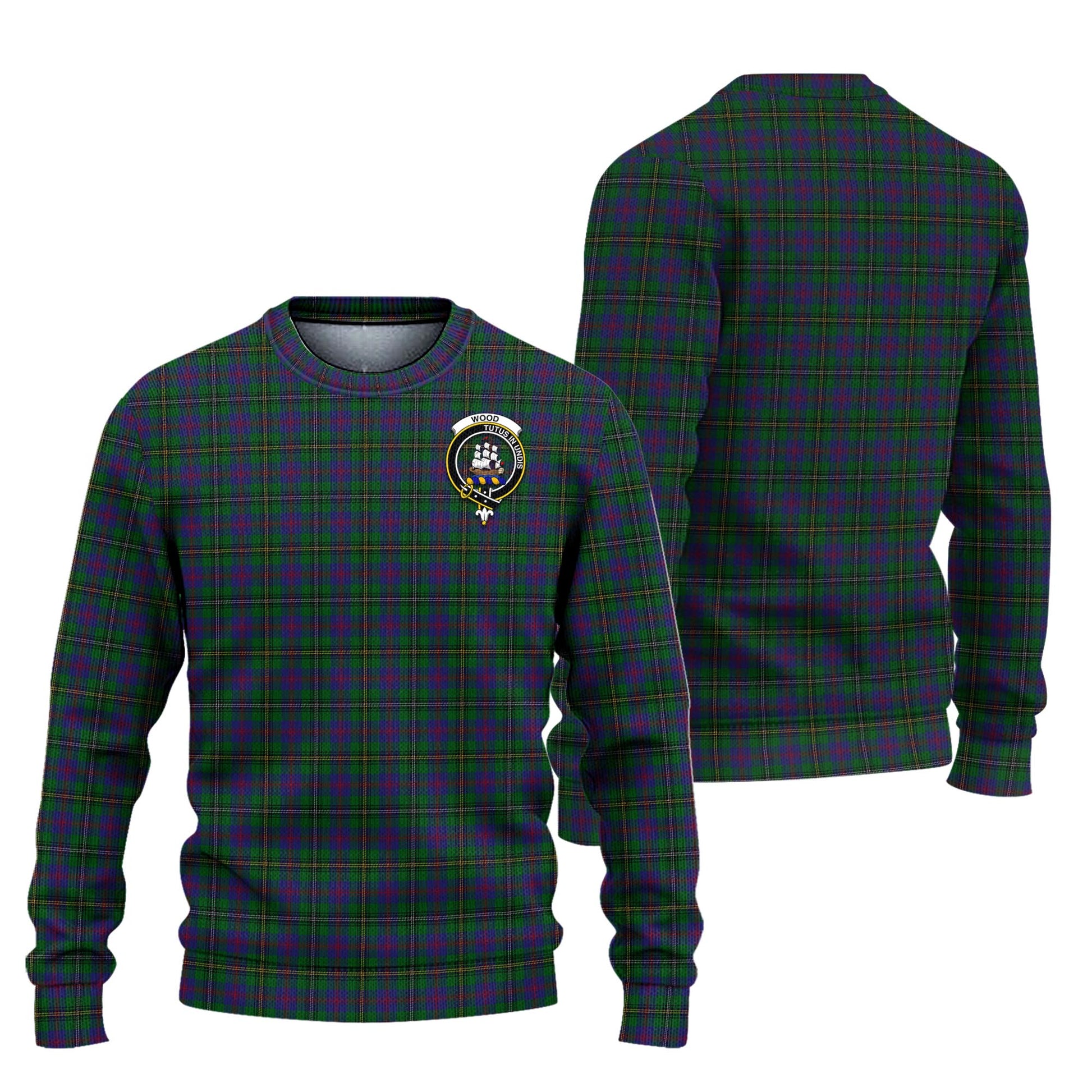 Wood Tartan Knitted Sweater with Family Crest Unisex - Tartanvibesclothing