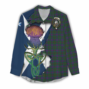 Wood Tartan Family Crest Women's Casual Shirt Scottish Thistle Celtic Inspired