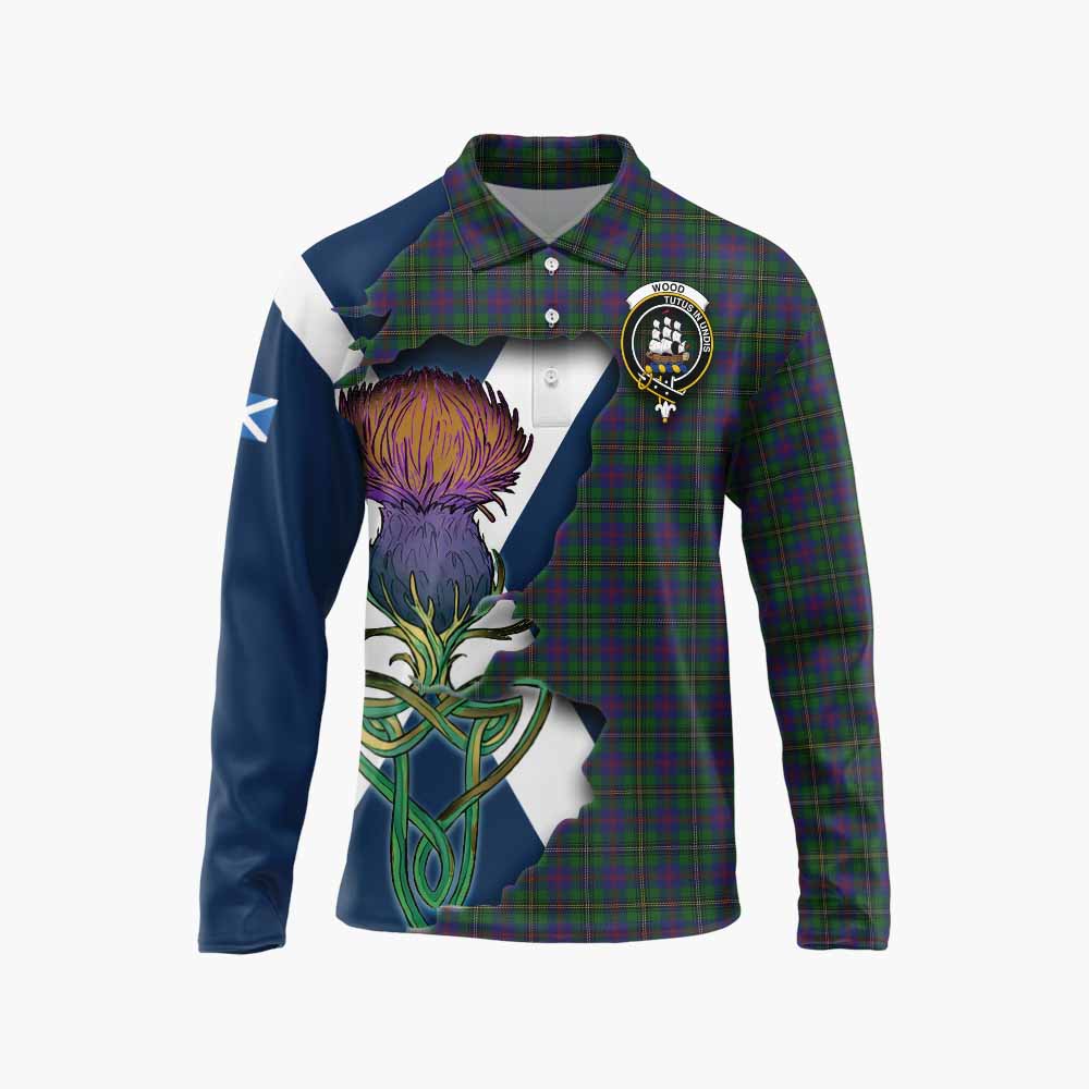 Tartan Vibes Clothing Wood Tartan Family Crest Long Sleeve Polo Shirt Scottish Thistle Celtic Inspired
