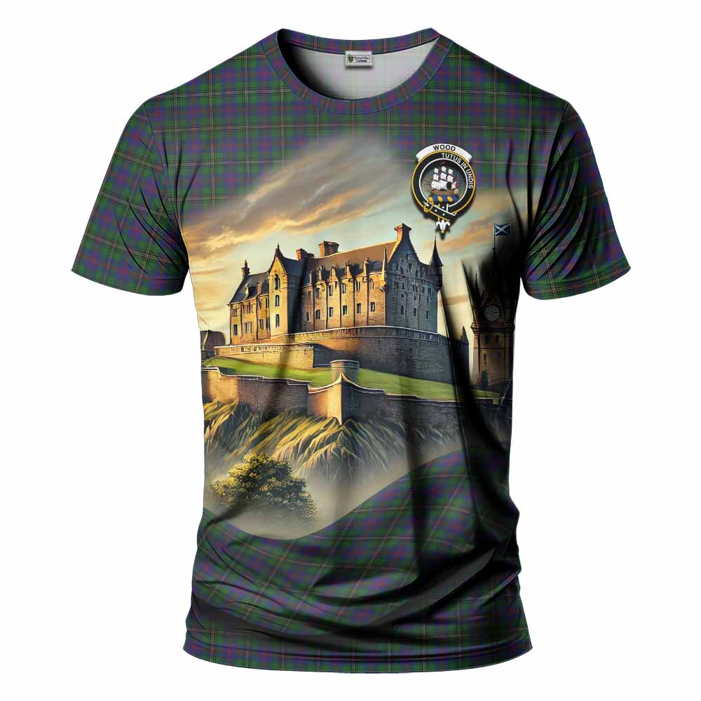 Tartan Vibes Clothing Wood Tartan Family Crest T-Shirt with Scottish Ancient Castle Stype