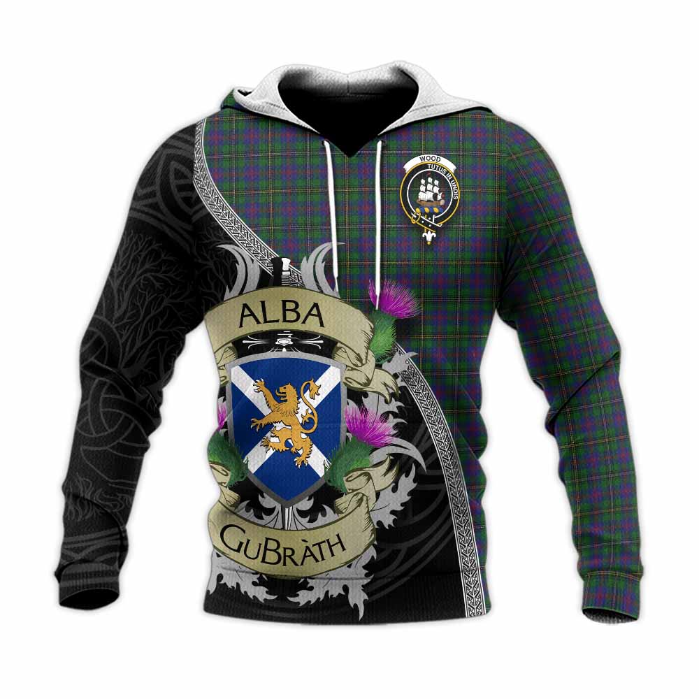 Tartan Vibes Clothing Wood Tartan Family Crest Knitted Hoodie Lion Rampant Royal Thistle Shield Celtic Inspired