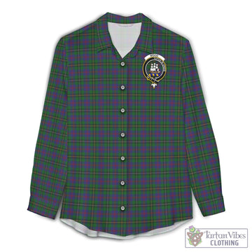 Wood Tartan Womens Casual Shirt with Family Crest