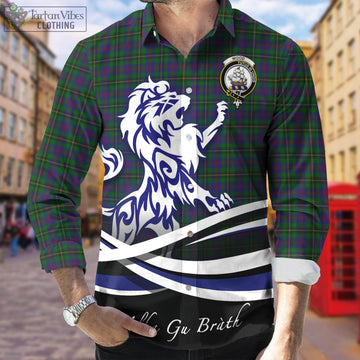 Wood Tartan Long Sleeve Button Up Shirt with Alba Gu Brath Regal Lion Emblem