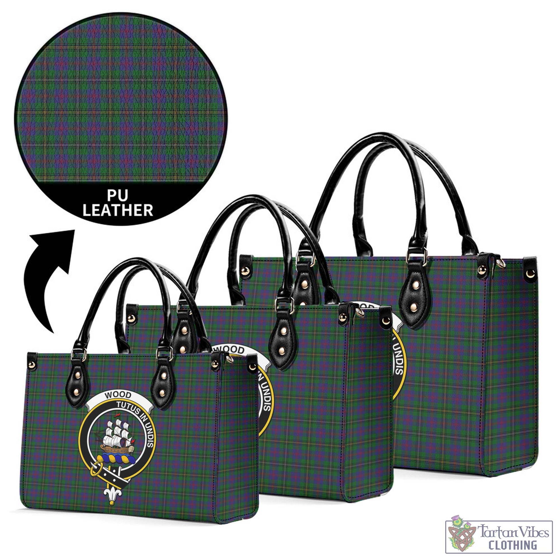 Tartan Vibes Clothing Wood Tartan Luxury Leather Handbags with Family Crest