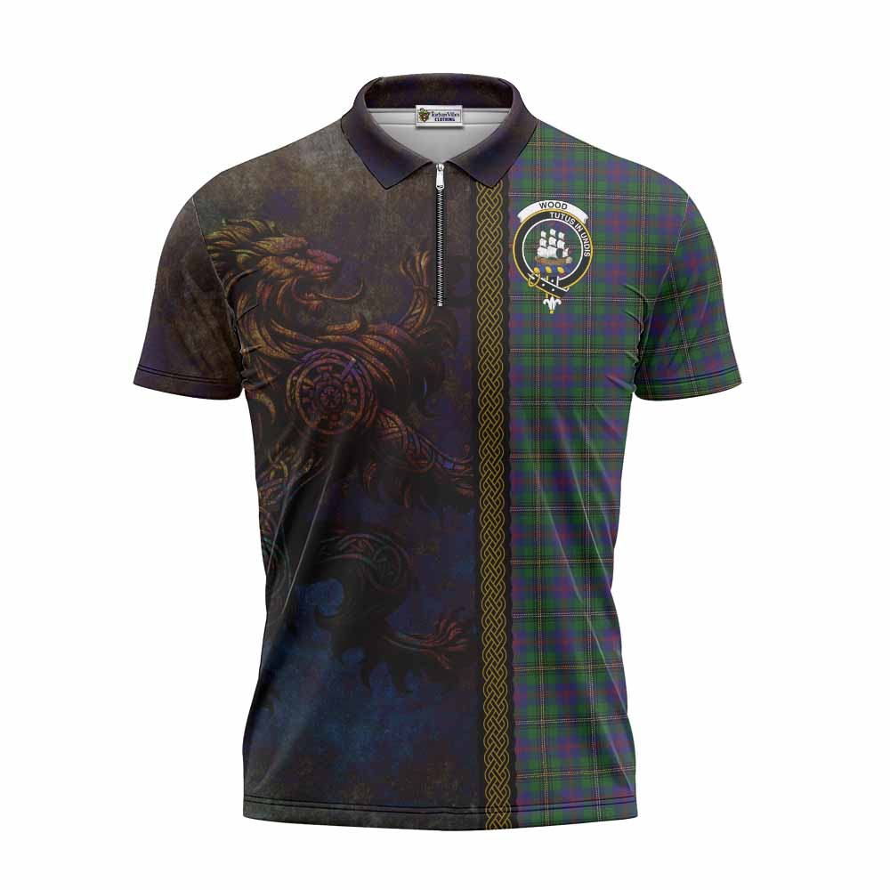 Tartan Vibes Clothing Wood Tartan Family Crest Zipper Polo Shirt Alba Gu Brath Be Brave Lion Ancient Style