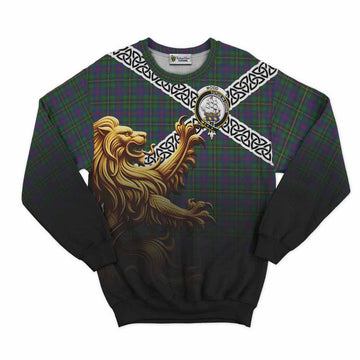Wood Crest Tartan Sweatshirt with Golden Lion Emblem Celtic Style