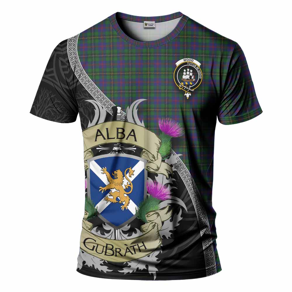 Tartan Vibes Clothing Wood Tartan Family Crest T-Shirt Lion Rampant Royal Thistle Shield Celtic Inspired