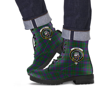 Wood Tartan Leather Boots with Family Crest