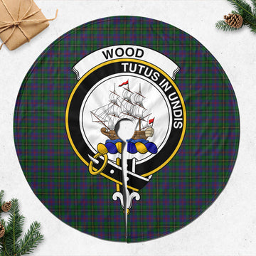 Wood Tartan Christmas Tree Skirt with Family Crest